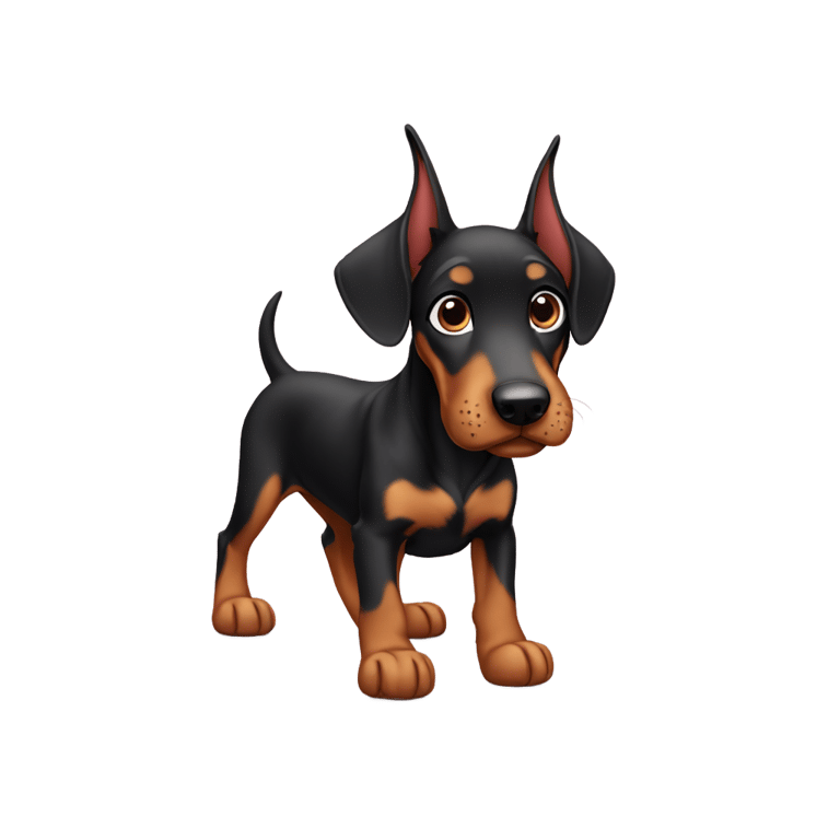 genmoji: A puppy Doberman with ears cropped