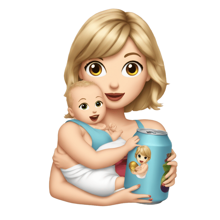 genmoji: taylor swift with huge cans holding baby