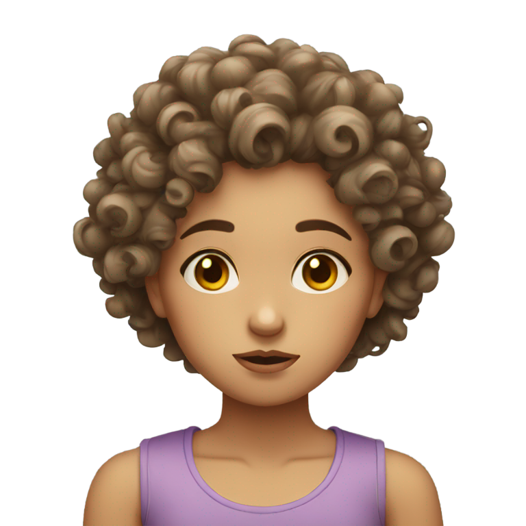 genmoji : Fille aux cheveux bouclés levant les yeux au ciel