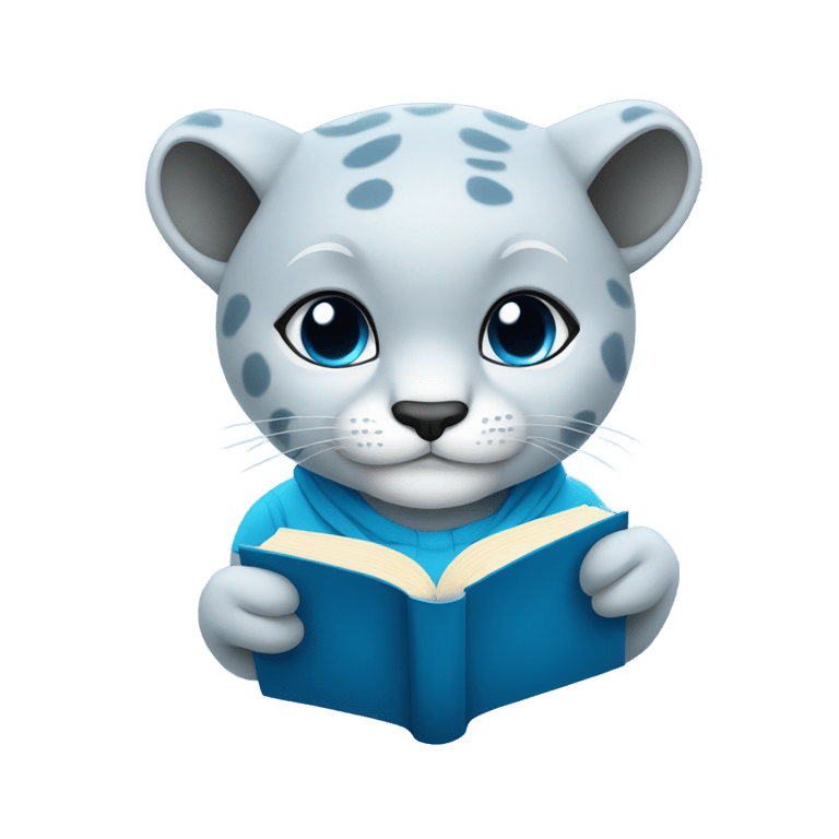 genmoji: A cute blue cougar reading a book