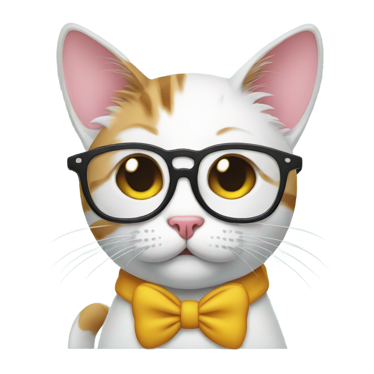 絵文字：メガネをかけた猫が口に苦しむネズミをくわえている