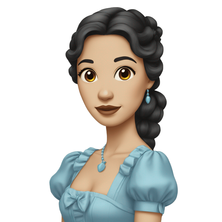 絵文字：A woman with medium-light skin tone and long black hair decorated with a blue bow and wearing a light blue vintage rococo dress