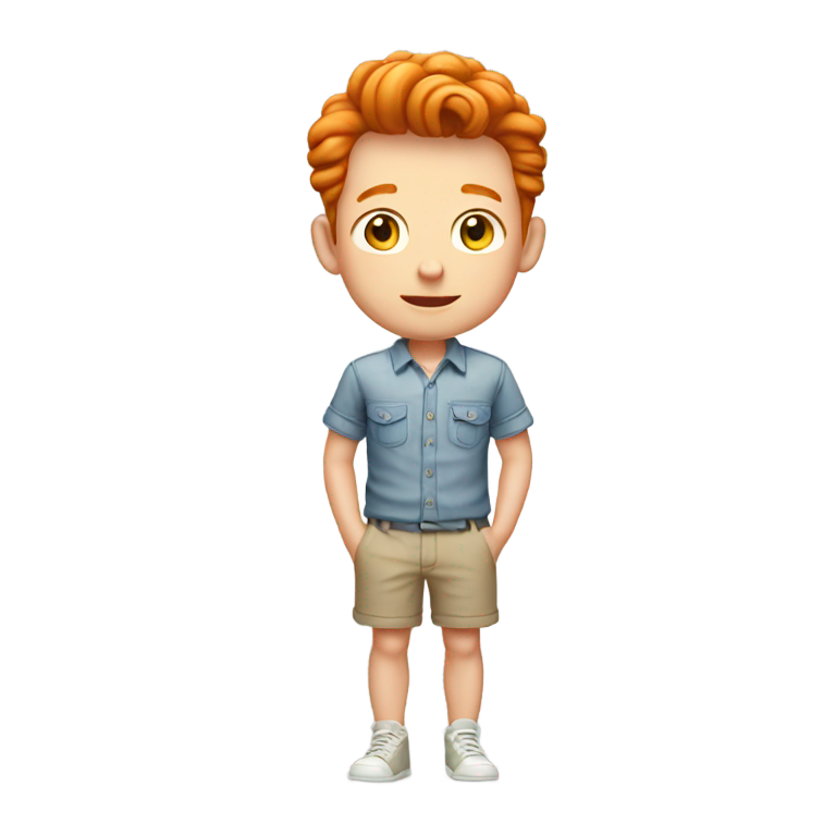 genmoji: ginger twink man wearing shorts with shirt at age 37