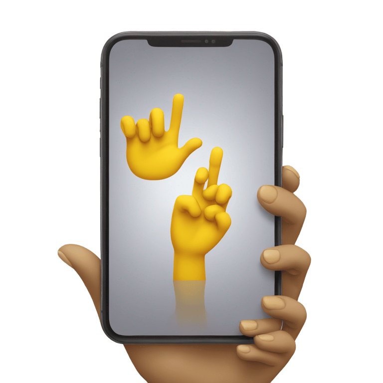 genmoji: One yellow hand keeping an Iphone face of the camera