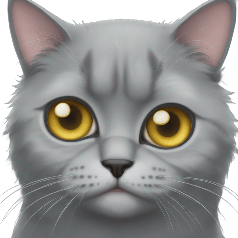 genmoji: Persian gray cat with dumb eyes