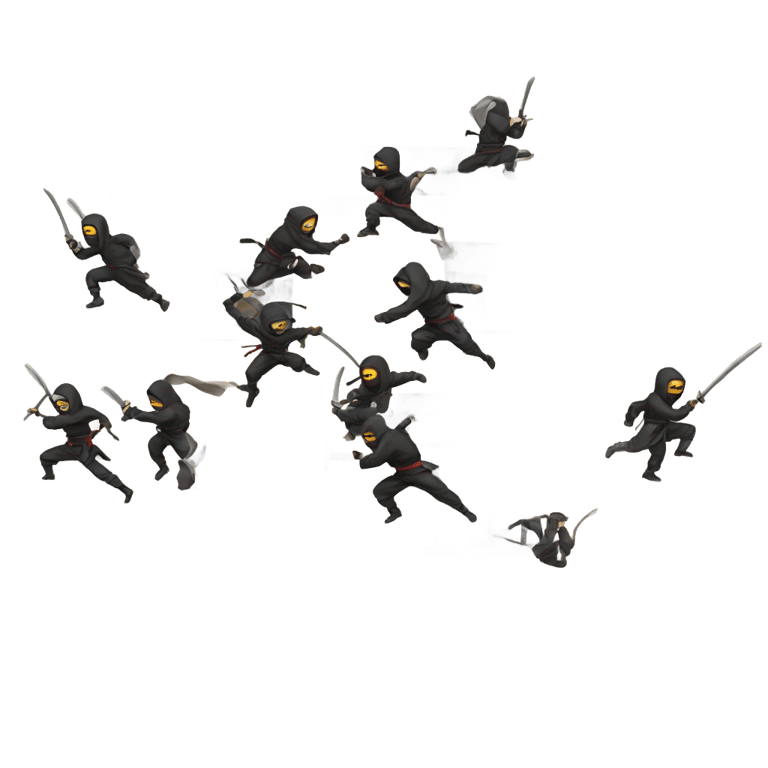 genmoji: A group of ninjas running on a building