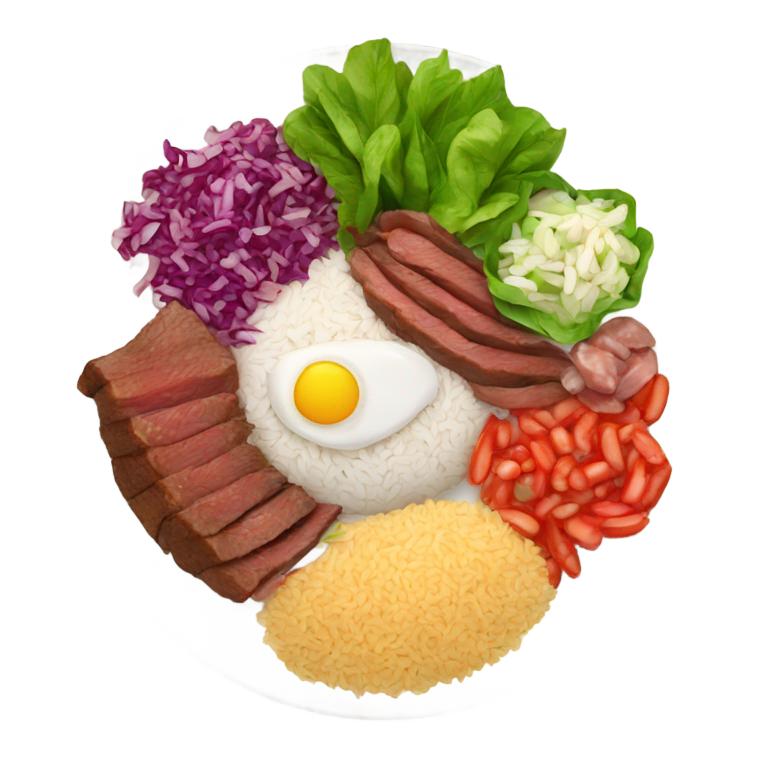 絵文字：ご飯、豆、牛肉、サラダのプレート