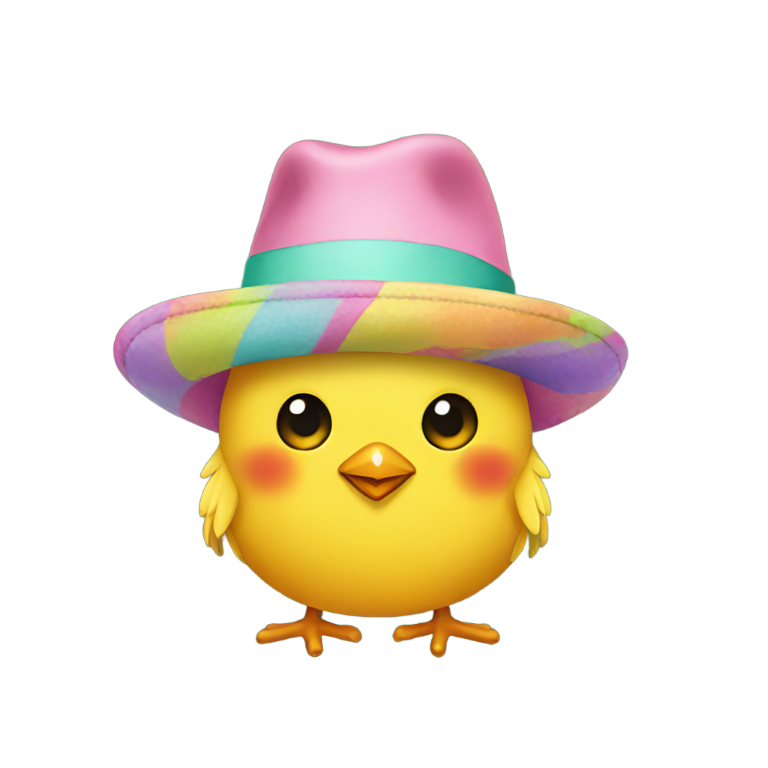 genmoji: A full look chick wearing a colorful hat.