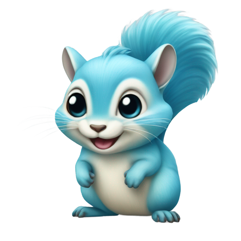 genmoji: a ligh blue chipmunk creature with a very big tail