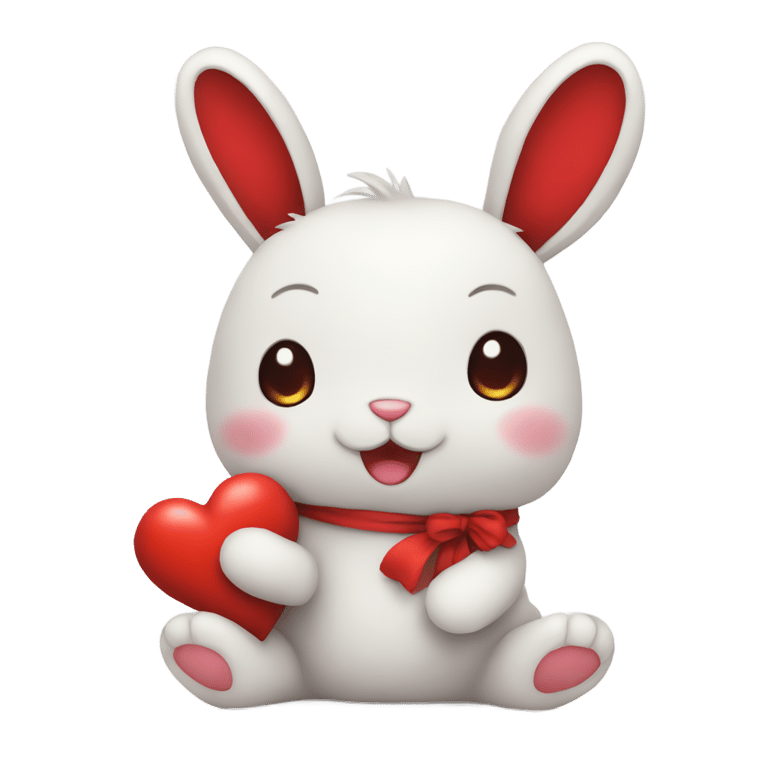 genmoji: plushie cute bunny holding red hear