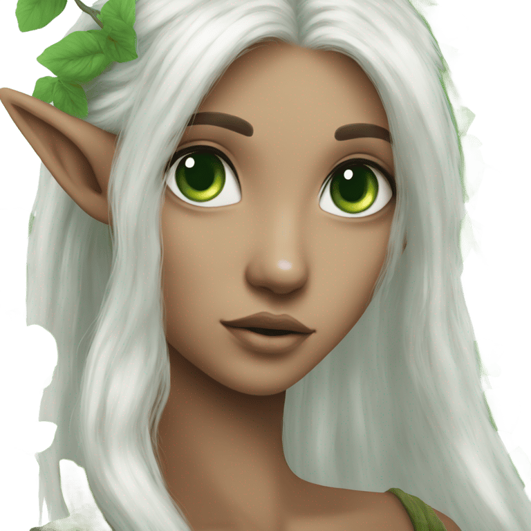 genmoji : Elfe de la forêt, cheveux blancs, yeux verts