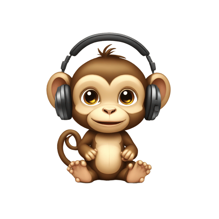 genmoji: baby monkey wearing headphones with chord