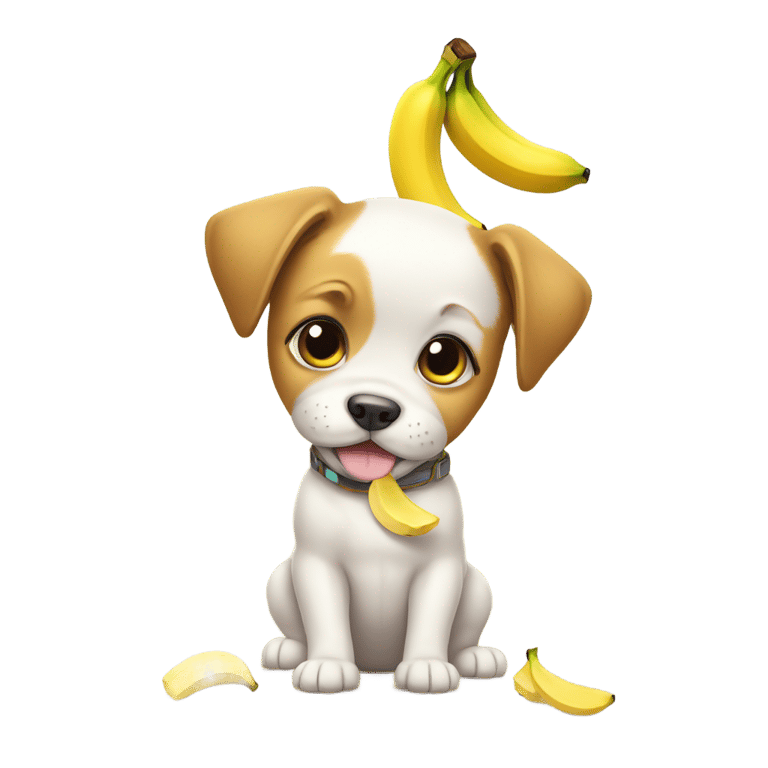 genmoji: Cute puppy with banana peel on his head