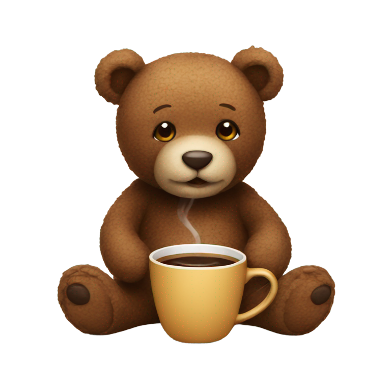 genmoji : Teddy drinking coffee