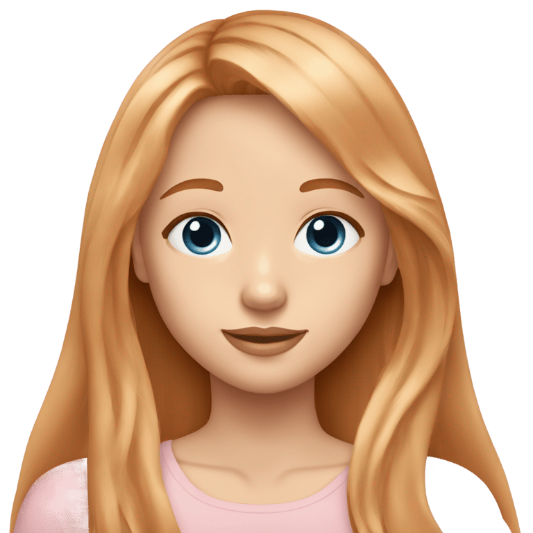 genmoji: Teenage girl with blue eyes and very long straight strawberry blond hair with a slight wave and curtain bangs and light skin