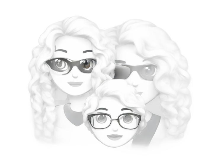 genmoji: uma menina de cabelo escuro liso, oculos de leitura redondos, usando uma camiseta polo cinza claro