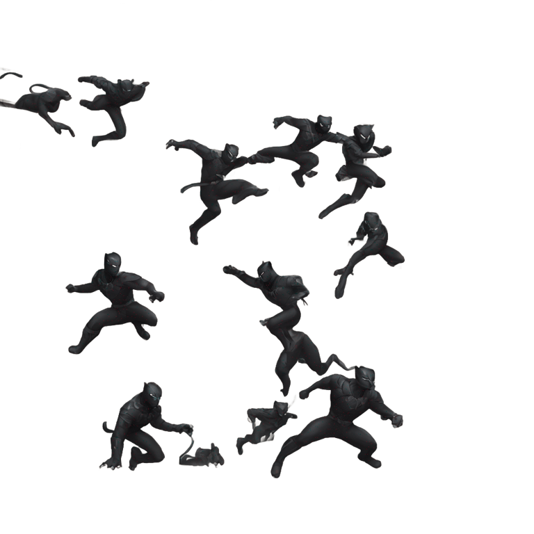 genmoji: Black panther ninjas running on buildings