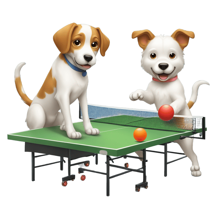 genmoji : Chien et chat jouant au ping-pong