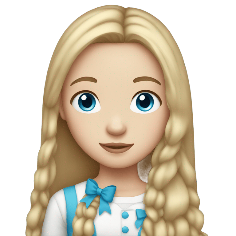 genmoji: Girl with long straight hair and bow and light skin and blue eyes and light freckles