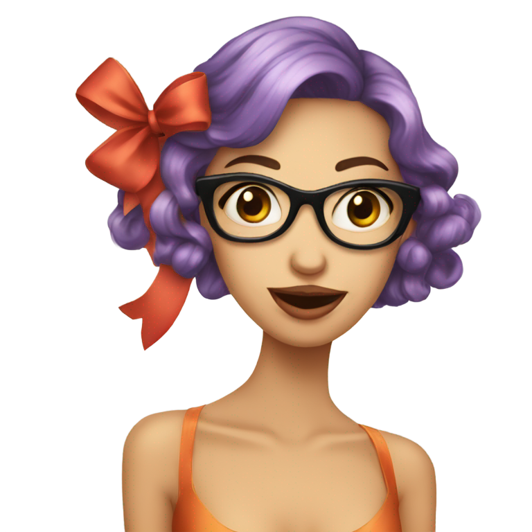 genmoji: coquette emoji with bow in hair tongue sticking out bald
