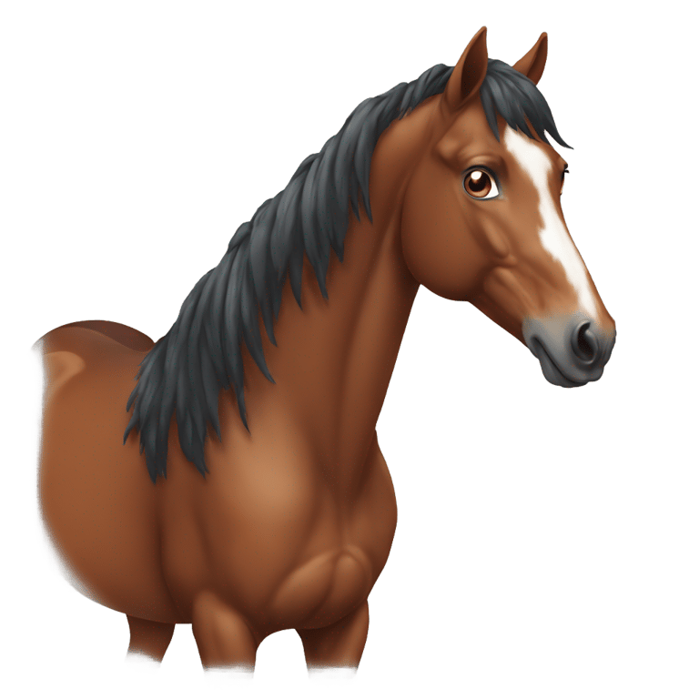 genmoji: A bay horse with a large blaze and white around the eyeballs