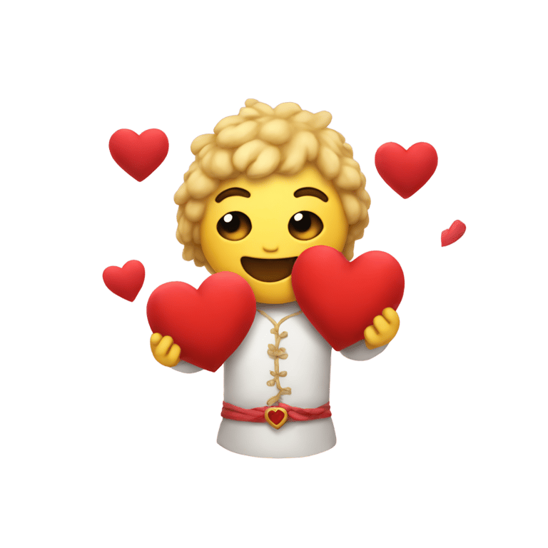 genmoji: plushie cute god, holding several red hearts