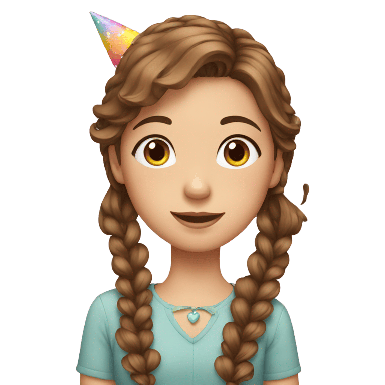 genmoji: A girl with brown hair with birthday accessories