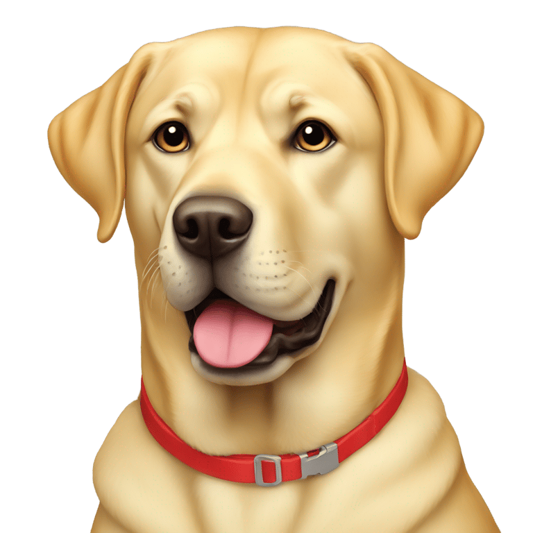 genmoji: Fat yellow Labrador retriever with red collar