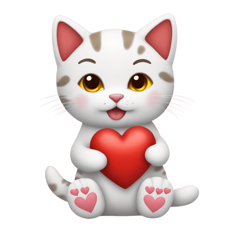 genmoji: plushie cute kitten, holding several red hearts