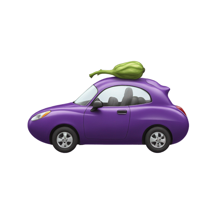 絵文字：An eggplant in a car