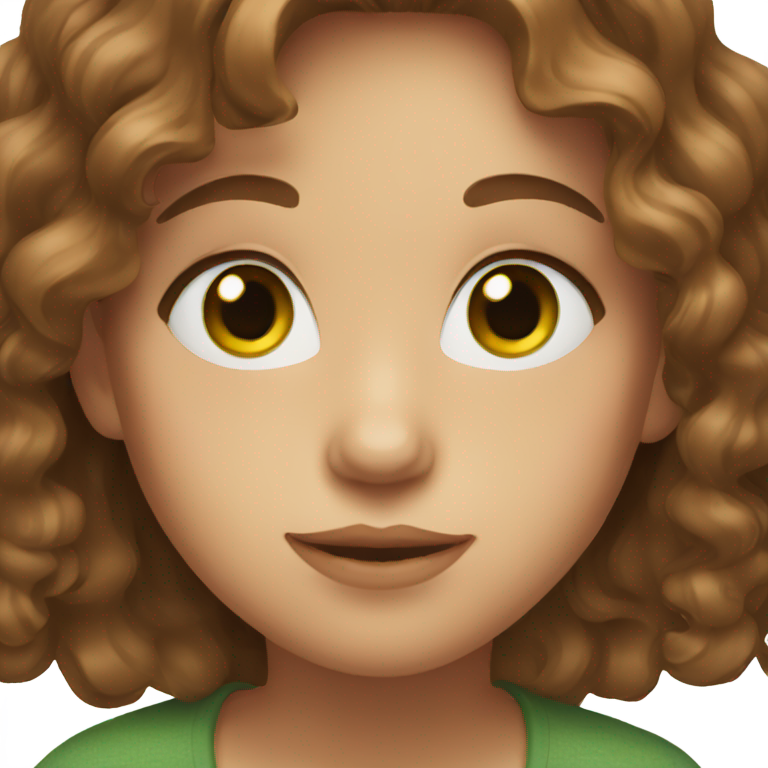 genmoji : Fille aux yeux verts et aux cheveux bruns ondulés