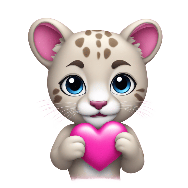 genmoji: A cute blue cougar hold a pink heart