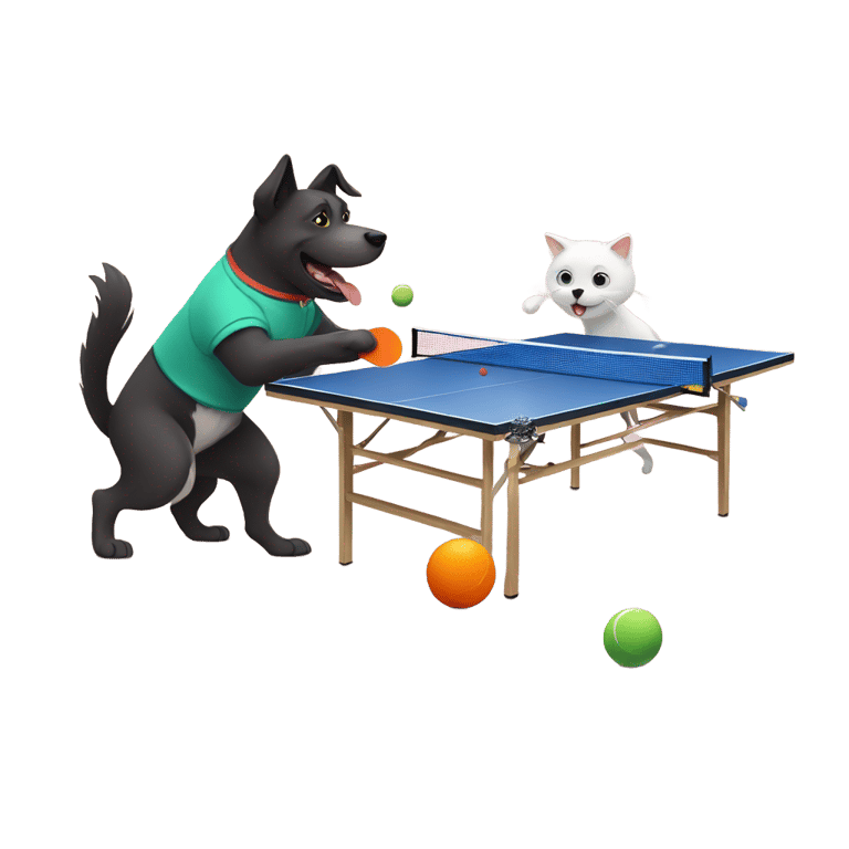 genmoji: Dog and cat play ping pong