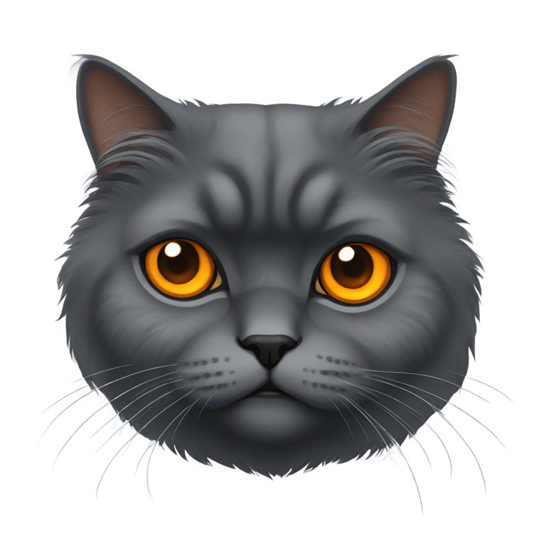 genmoji: sad dark gray persian cat with orange eyes