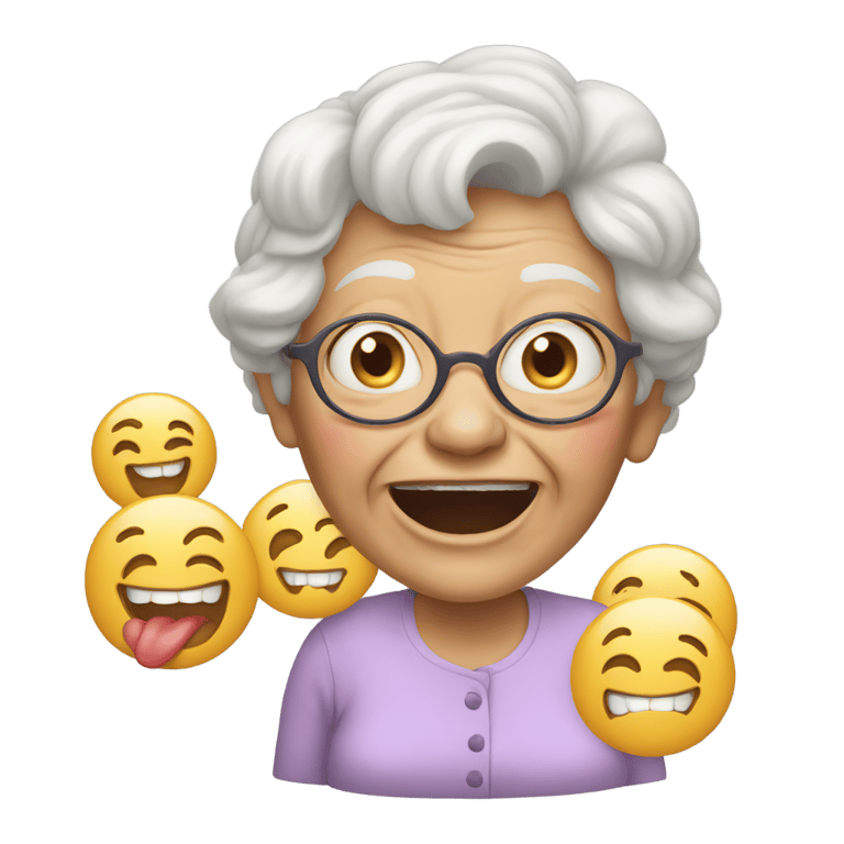 genmoji: grandma with 3 noses and big teeth