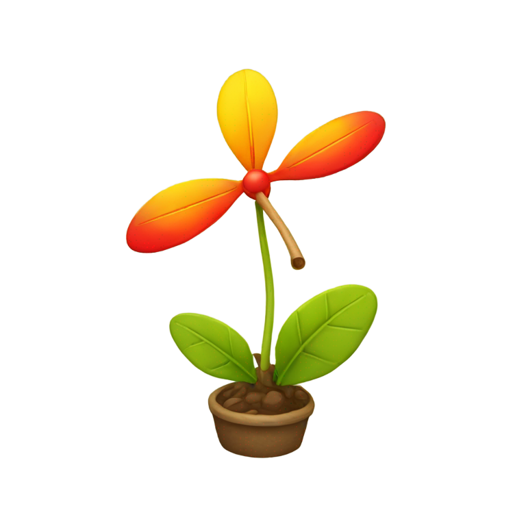 prompt: A Yellow and red basecamp that has a propellor on it but the propellor is a small plant with two leafs