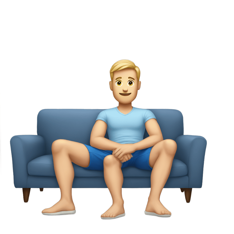 genmoji: white man in blue shorts sit on couch