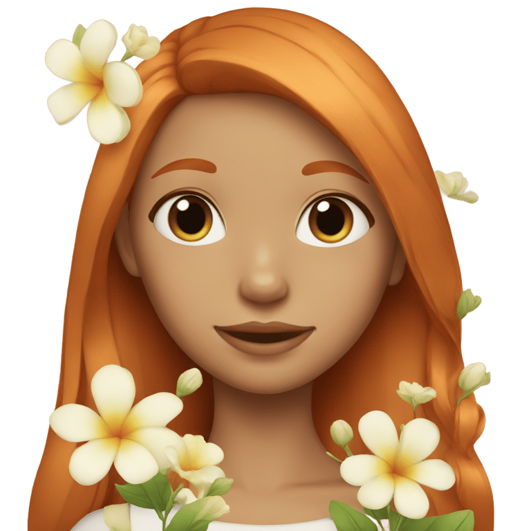 genmoji: a ginger girl with a perfect and straight hair and flowers