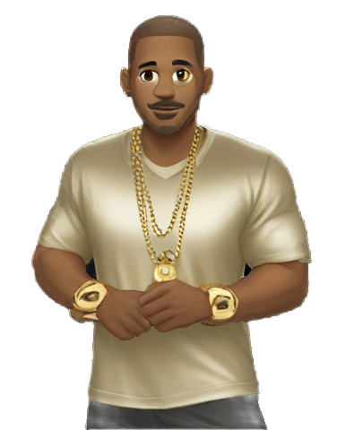 genmoji: Caucasian man with gold shirt, gold chains, gold wrist bands