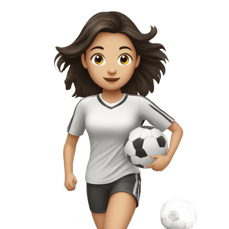 genmoji: girl with dark brown hair playing soccer