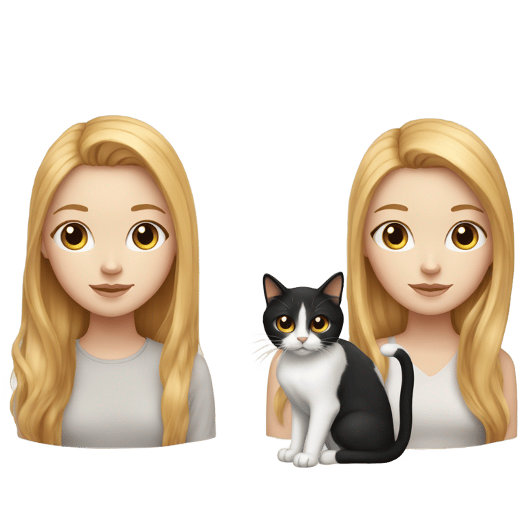 genmoji: a white ginger girl with a perfect and straight hair with a black and white cat