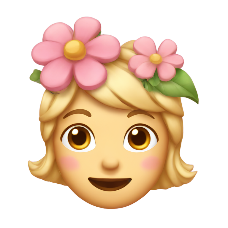 genmoji: Generate an emoji blushing holding flowers with a bow on their head
