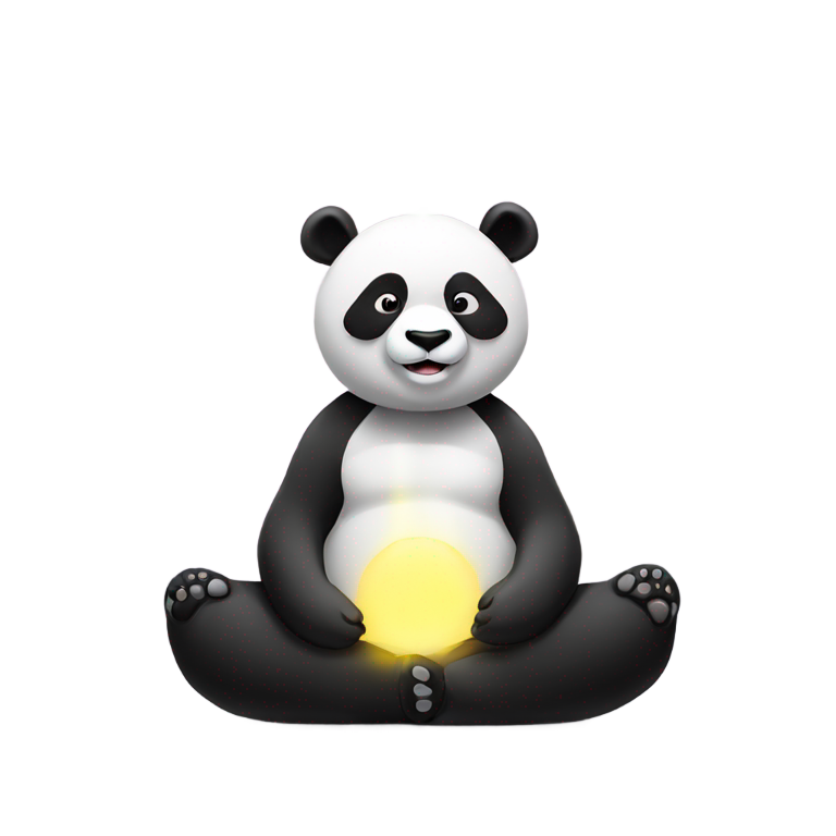 genmoji: panda meditating with light coming from back