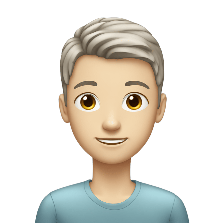 genmoji: white teenager with a grown out buzzcut that looks kind of like a mullet with bangs brown hair grey ish blue eyes