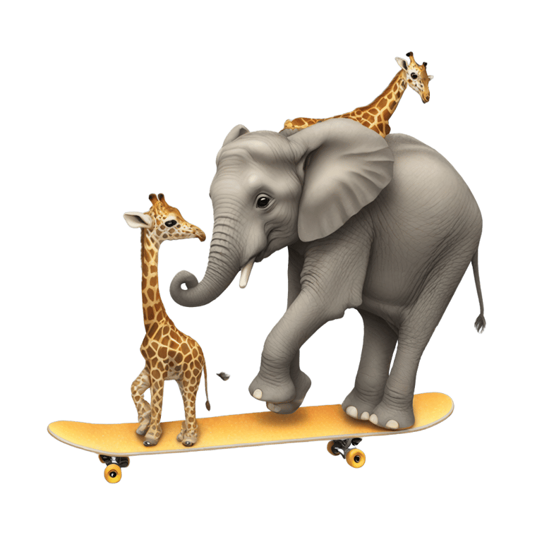 genmoji: elephant skateboarding down a giraffes neck