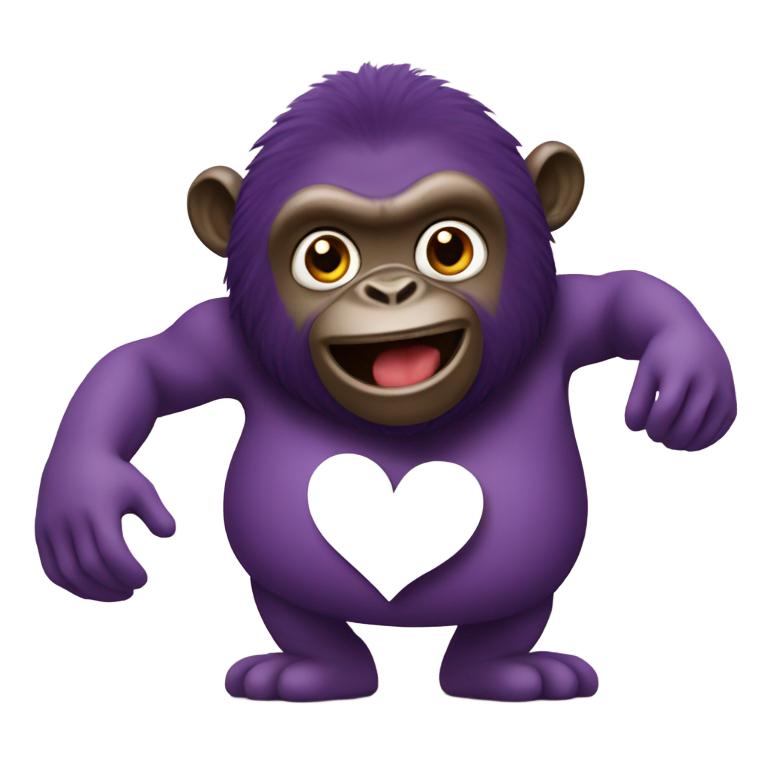 genmoji: Gorille qui tiens une aubergine et un coeur