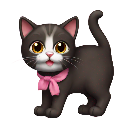 genmoji: little black-brown cat with pink robim