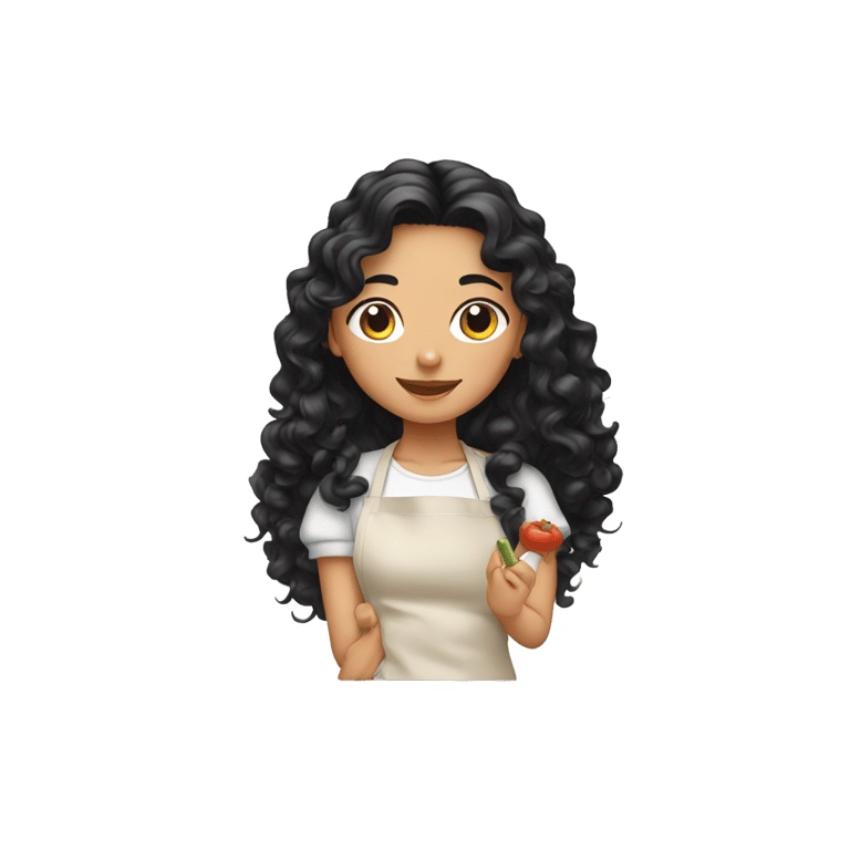 genmoji: girl with curly long black  hair cooking