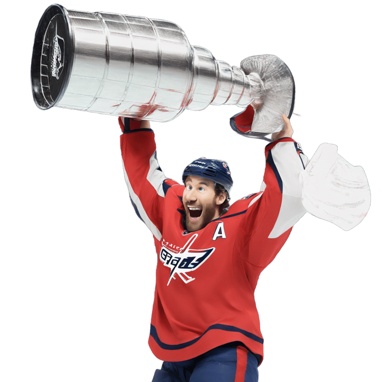 genmoji：Washington capitals player lifting up a Stanley cup