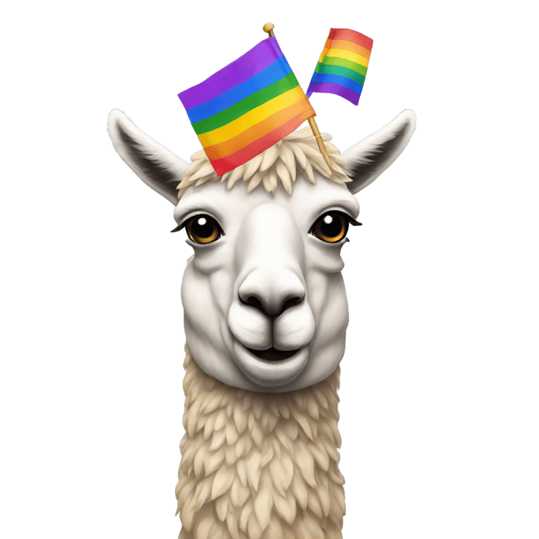 genmoji : Llama holding a pride flag